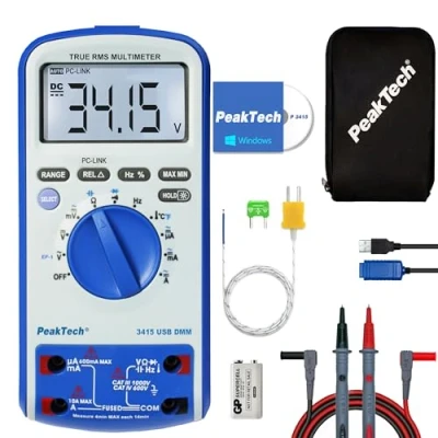 Obrázek PeakTech P 3415 TRUE RMS digitální multimetr 6000 Counts s USB, průtokovou zkoušečkou, teplotou a autorange CAT III 1000V/ IV 600V