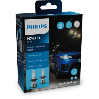 Obrázek Žárovka do světlometů Philips Ultinon Pro6000 Boost H7 LED se schválením pro provoz na silnici*, o 300% jasnější světlo**, stříbrná