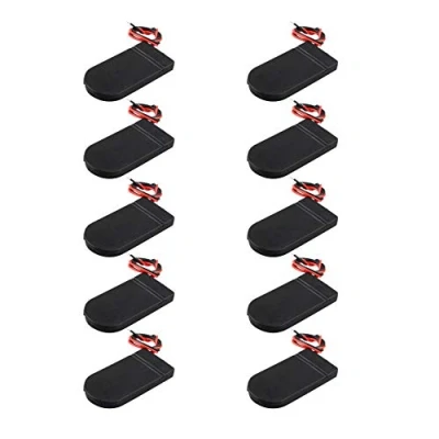 Obrázek HALJIA 10 Stück 6 V An /Ausschalter 2 x 3 CR2032 Knopfzellen Batteriehalter Sockel Box Clip Gehäuse für LED mit Kabel schwarz