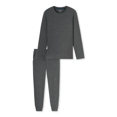 Obrázek Schiesser Pánské pyžamo dlouhé měkké flanelové moderní Nightwear Pyžamaset, Tmavě šedá střední_181919