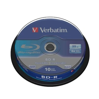 Obrázek Verbatim BD R Single Layer Blu ray polotovary 25 GB, disk s 6násobnou rychlostí zápisu, ochranou proti poškrábání, balení 10 ks vřetena, disky pro video a audio soubory