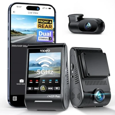 Obrázek VIOFO A229 Plus 2K + Dual STARVIS 2, HDR vpředu vzadu Dashcam Auto, hlasové steurčení &amp; 5GHz Wi Fi kamera do auta, ultra přesné GPS, super noční vidění 2. 0, 2,4&quot; velký LCD, ovládání,