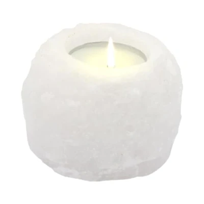 Obrázek Himalaya Salt Dreams Stojan na čajovou svíčku ze solného křišťálu ROCK, hmotnost: cca 400 g, White Line z Paňdžábu / Pákistánu, bílý, 8 x 6 cm, g