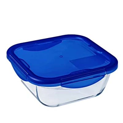 Obrázek Dajar skleněná nádoba s víkem Cook and Go, quadratish, Pyrex, 0,8 l, sklo, modrá/průhledná, 16,6 x 6,9 cm