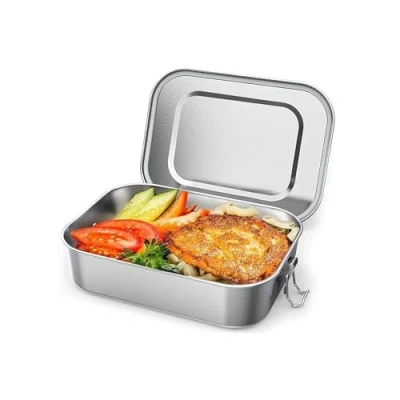 Obrázek OITUGG Krabička na svačinu ušlechtilá ocel 550 ml Lunchbox dóza kov pro dospělé a děti, design uzávěry silikonový těsnicí kroužek, vhodný do myčky nádobí, 14 x 10, 3