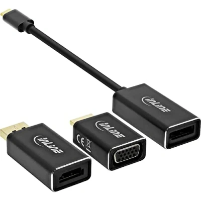 Obrázek InLine 64109B USB displej konvertor sada 6 v 1, typ C konektor na DisplayPort, HDMI, VGA (DP Alt Mode), 4K2K, černý, 0,2 m