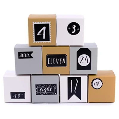 Obrázek Adventní kalendář k naplnění boxů Silver 24 dárkových krabiček, vánočního kalendáře, DIY sada pro kutily, vč. nálepek adventních číslic od pajoma