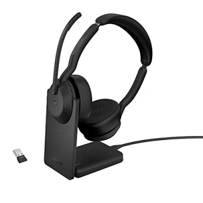 Obrázek Jabra Evolve2 55 schnurloses Stereo Headset mit Ladestation und Air Comfort Mikrofone Geräuschunterdrückung ANC MS Teams zertifiziert, anderen Plattformen kompatibel Schwarz