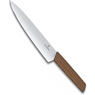 Obrázek Victorinox, Swiss Moderní, profesionální porcovací nůž, extra ostrá čepel, rovný brus, 20 cm, ušlechtilá dřevěná rukojeť, nerezová ocel, hnědý