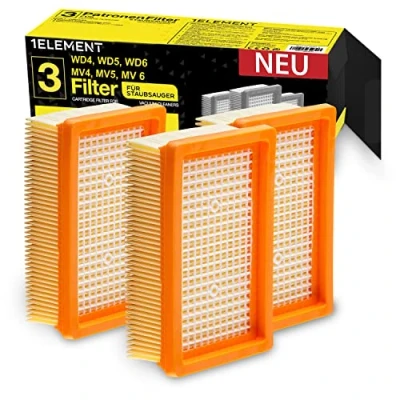 Obrázek 3 filtry pro vysavač Kärcher [WD4, WD5, WD6 / MV4, MV5, MV6] ploché skládané alergiky proti jemnému prachu/zápachu [WD 4 5 6 MV] od 1ELEMENT