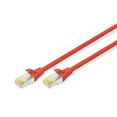 Obrázek DIGITUS LAN kabel Cat 6A 10m RJ45 síťový S/FTP stíněný kompatibilní s 6 &amp; 7 červený