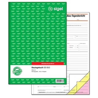 Obrázek SIGEL SD063 stavební deník A4, 3 x 40 listů, propisující, mikroperforovaný, se záložkovým otvorem, z udržitelného papíru