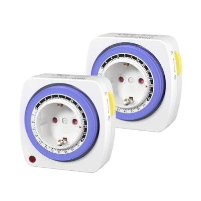 Obrázek HBN Mechanické spínací hodiny s 96 spínacími segmenty (15 min), sada 2 ks analogových spínacích hodin vnitřní prostor 16 A/3680 W, Mini časovač zásuvka dětskou pojistkou, denní cyklus zapnutí a