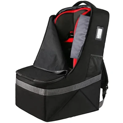 Obrázek YOREPEK Autositz Reisetasche, Check Transporttasche für Kindersitz Flugzeug, Reisetasche Rucksack mit Schultergurt &amp; Hüftgurt, Hülle Flughafen Wasserdicht, 45x45x71cm, Schwarz