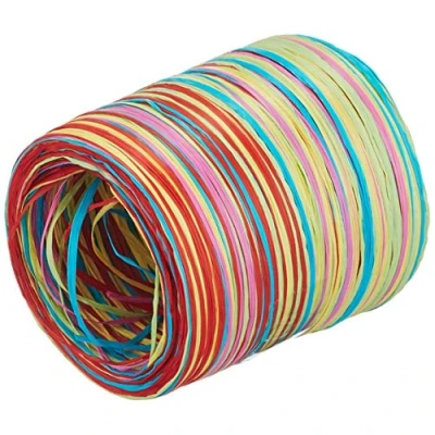 Obrázek PRÄSENT C. E. Pattberg Raffia Multicolour Bastband modro červená zelená žlutá růžová, 50 m dárková stuha k zabalení, 5 pramenů pro kutily dárky, příslušenství dekorování a tvoření