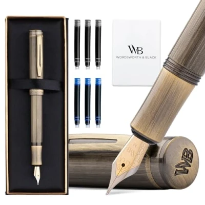 Obrázek Wordsworth and Black Fountain Pen Mini EDC bronzer kapesní tužka, střední pero, 6 inkoustových bombiček, inkoustový konvertor, doplňovací dárková sada tužek, pro muže a ženy