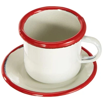 Obrázek IBILI Taza+PLATILLO Bordeaux 5 cm, Stainless Steel, bílá/červená, 8,5 x 7 2 jednotky