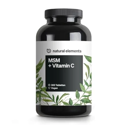 Obrázek MSM 2000 mg + přírodní vitamin C 365 tablet místo kapslí methylsulfonylmetan vysoce dávkované, veganské laboratorně testováno v Německu