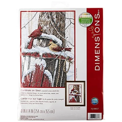Obrázek Dimensions Sada počítaných křížových tyčinek, Cardinals on Sled