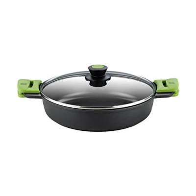 Obrázek BRA Prior nízký kastrol se skleněnou poklicí a silikonovými rukojeťmi bez příslušenství, hliník, černý, 32 cm