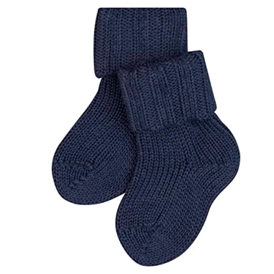 Obrázek FALKE Unisex dětské flaušové ponožky prodyšné klimatizační regulující pachy vlna bavlna příjemná na kůži lehce hřejivé, komfortní překládací manžety jednobarevné 1 pár, Modrá (tmavá námořnická
