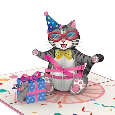 Obrázek papercrush® Pop Up přání Narozeninová kočka veselé 3D narozeninové s kočkou pro ženu, přítelkyni a dívky zvláštní blahopřání motivem kočky k narozeninám milovníků koček