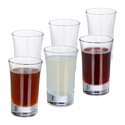 Obrázek Relaxdays 6dílná sada skleniček, pinčoček ze skla, 4 cl, pro likéry, kávu, karneval, lze mýt v myčce, průhledné