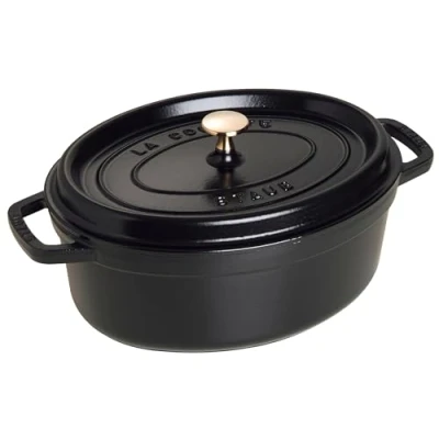 Obrázek Cocottes/oválný pekáč s víkem Staub (4,25 l, vhodný pro indukci, smaltovaný vnitřní povrch hrnce v matné černé), černá, 29 cm