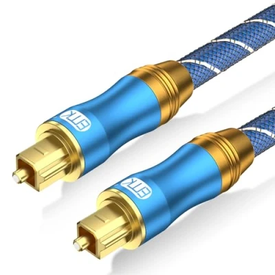 Obrázek EMK Optisches Kabel Audiokabel Digital Toslink Spdif Kompatibel mit TV, Soundbar, Heimkino und Mehr (Vergoldeter Stecker Blau, 1,8M)
