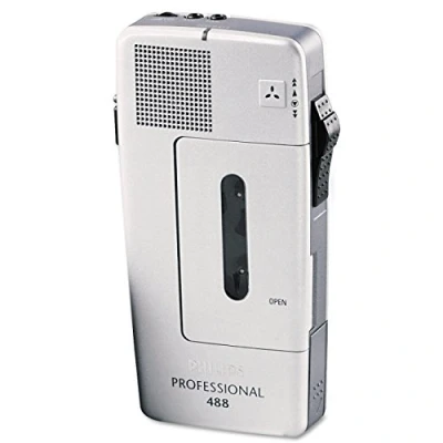Obrázek Philips Pocket Memo LFH0488 analogový mini kazetový diktafon (posuvný spínač, volitelná citlivost mikrofonu, automatické řízení nahrávání, aktivace hlasem, zvuk psaní) stříbrný