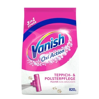 Obrázek Vanish Oxi Action čistič polstrování a koberců prášek 1 x 820 g velké plochy čisticí prostředek na koberce čalounění proti nečistotám, zápachu prachu