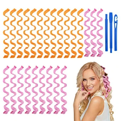 Obrázek URAQT natáčky na vlasy velké lokny, 24 kusů spirálových kadeří Wave Styling Kit, s stylingovými háčky pro všechny účesy (50 cm)