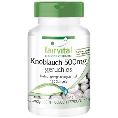 Obrázek Fairvital Česnekové kapsle 500 mg 100 Softgels obsahuje aliicin česnek 100:1 extrakt vysoké dávky a bez zápachu