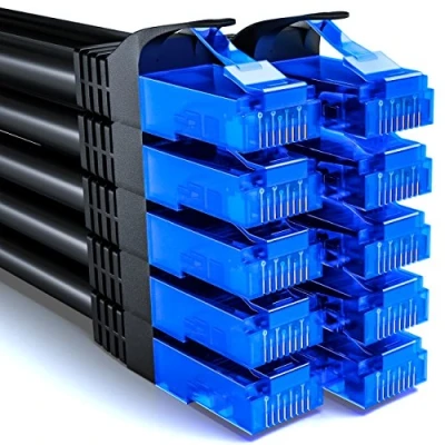 Obrázek deleyCON 10x 0,25m CAT6 síťový kabel Set krátká 25 cm U UTP RJ45 CAT 6 LAN propojovací Ethernet DSL Switch Router Modem Repeater Patchpanel černý