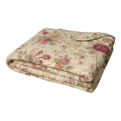 Obrázek Greenland Home Antique Rose klassisches, traditionelles Blumenmuster 100% Baumwolle, gesteppt, Überwurfdecke, 127 x 152,4 cm, Ecru
