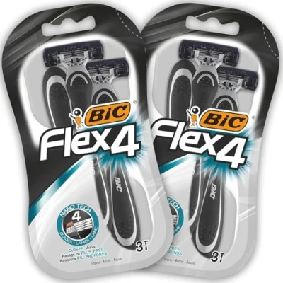 Obrázek BIC Flex 4 Rasierer Herren, 2 x 3 Einwegrasierer mit je Klingen, Aloe Vera &amp; Vitamin E für eine sanfte Rasur