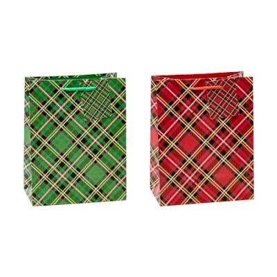 Obrázek TSI Dárkové sáčky TARTAN, balení po 12 kusech, velikost: Střední (V x Š H 23 18 10 cm), č