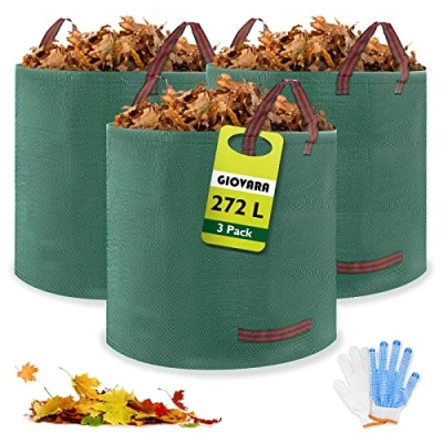 Obrázek Gartenabfallsack, faltbar Gartenbeutel, wiederverwendbar Laubsack 3x272L, GIOVARA Selbstaufstellend Gartensack aus robustem Polypropylen Gewebe, Hohe Fassungsvermögen Wasserdicht Gartenabfallbehälter