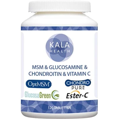 Obrázek Kala Health 120 tablet s OptiMSM® (methylsulfonylmethan), GlukosaGreen® (glukosamin), ChondroPure® (chondroitin) a Ester C® (vitamin C), vysoce dávkované, bez pomocných látek, jako je stearát