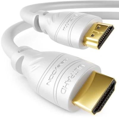 Obrázek deleyCON 6m HDMI kabel 2.0a/b High Speed s Ethernetem UHD 2160p 4K@60Hz 4:4: 4 HDR HDCP 2.2 ARC CEC Ethernet 18Gbps 3D Full HD 1080p Dolby bílý