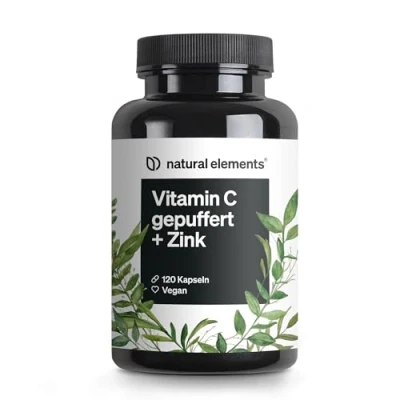 Obrázek Vitamín C 120 kapslí vysoké dávky 1000 mg + 15 zinku rostlinně fermentované a pufrované (pH neutrální, bez kyselin, šetrný k žaludku) laboratorně testováno, veganské vyrobeno v Německu