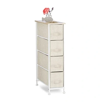 Obrázek Relaxdays Regálový systém, 4 látkové zásuvky, univerzální zásuvkový box, kov a dřevo, V x Š H: 76 20 48 cm, béžová, design D