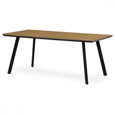 Obrázek Jídelní stůl, 180x90x76 cm, MDF deska s dýhou odstín dub, kovové nohy, černý lak HT 533 OAK