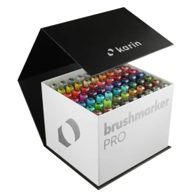Obrázek KARIN Megabox Brushmarker pro set. 60 barev Brushpens na bázi vody vhodné malování, kreslení a ruční psaní, 1 kus (balení 63 ks)