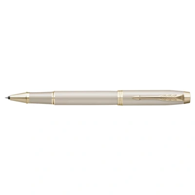 Obrázek PARKER IM Monochrome Rollerball schwarze Tinte Oberfläche und Zierteile in Champagnerfarben feine Spitze Geschenkbox