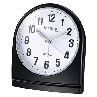 Obrázek Technoline Quartz budík model S, s funkcí odloženého buzení, černý, ručičky svítící v noci, analogový, 95 x 56 110 mm
