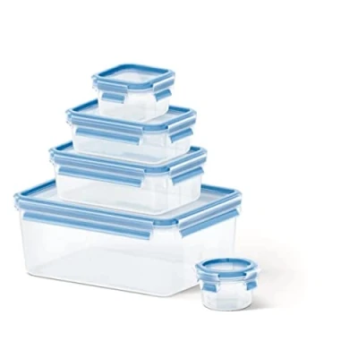 Obrázek Tefal Master dóza na potraviny pro uchovávání potravin, obdélníková, průhledná/modrá, plast, transparentní/modrá, sada 5 kusů