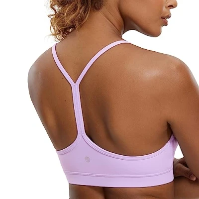 Obrázek CRZ YOGA Dámská Butterluxe racerback sportovní podprsenka vycpaná bez kostic Y záda jóga letní prodyšná špagetová top, Elfen purpurová