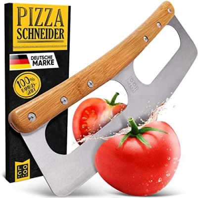 Obrázek Loco Bird kráječ na pizzu 34,5 cm nůž z ušlechtilé oceli s bambusovou rukojetí ochranou čepele mnohostranně použitelný kolébku ostrá čepel