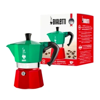 Obrázek Bialetti Moka Express Italia kolekce: ikonický kávovar na espreso sporák, dělá pravou italskou kávu, konvice 3 šálky (130 ml), hliník, v červeno zeleno stříbrné barvě